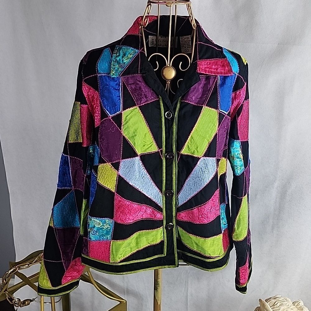 Artsy Colorful Life Style Size L Patchwork Jacket~Blazer - Picture 3 of 5